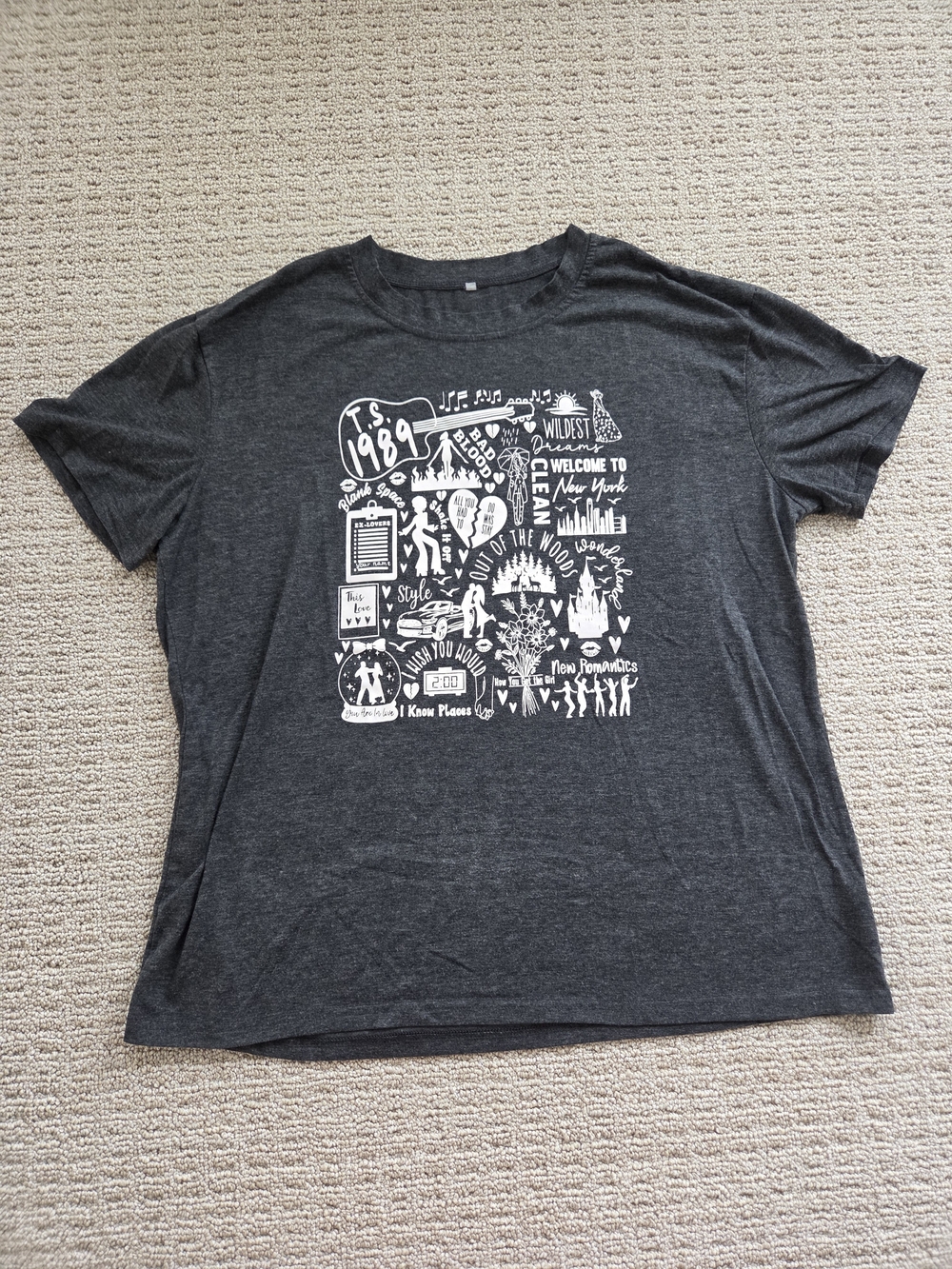 Taylor Swift Charcoal Gray Short Sleeve Graphic Tee with White Print